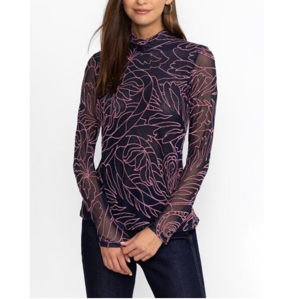 NEW Johnny Was Jade Floral Rebecca Mesh Long Sleeve Top Whimsigoth Dark Size 3X